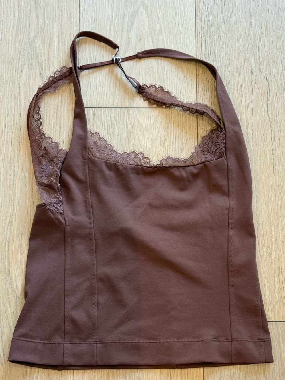 Free People Intimately Looking Good Cami Brown Lace Trim Top Open Back Size M - Picture 5 of 7